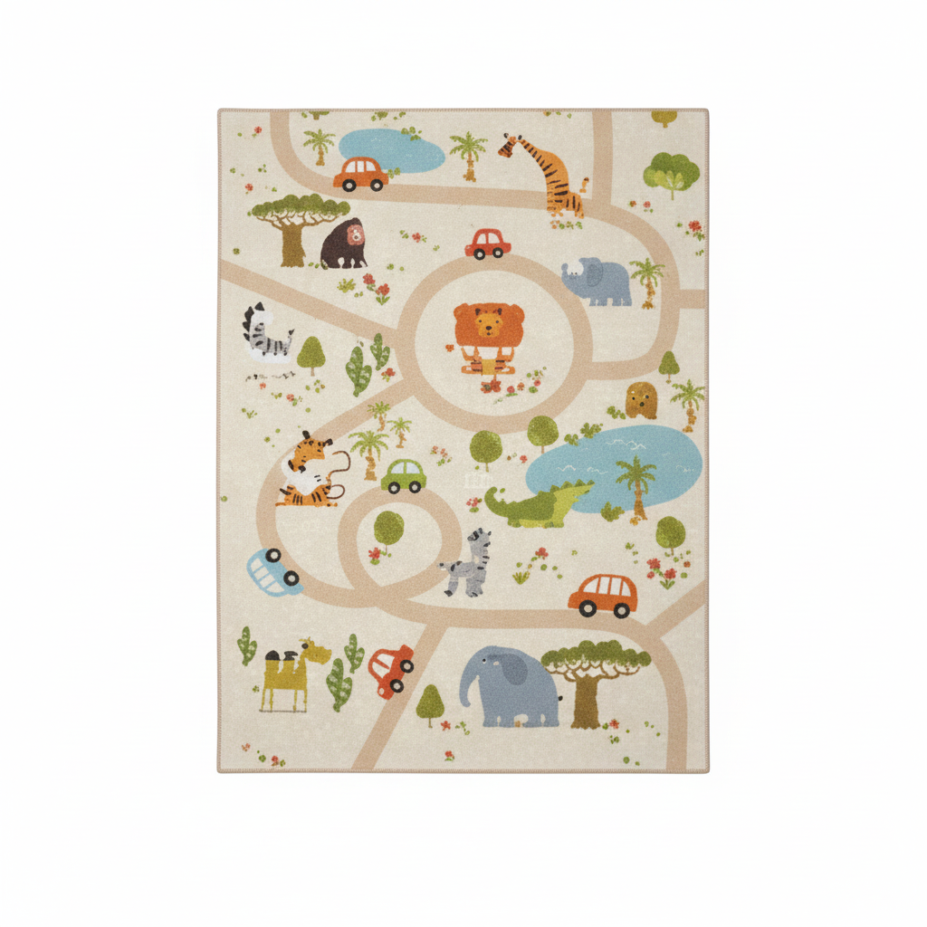 Safari-Spielmatte, bunter Tierabenteuer-Spielteppich für Kinder, rechteckiger Teppich mit Tierkarte, Kinderzimmerteppich, Kinderzimmerdekoration