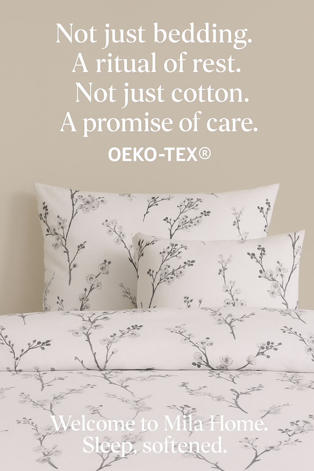 Bettwäsche-Set mit schwarz-weißem Blumenmuster aus 100 % Baumwolle – OEKO-TEX®-zertifizierter botanischer Druck für ruhige, zeitlose Interieurs | Die Floral Edition von Mila Home
