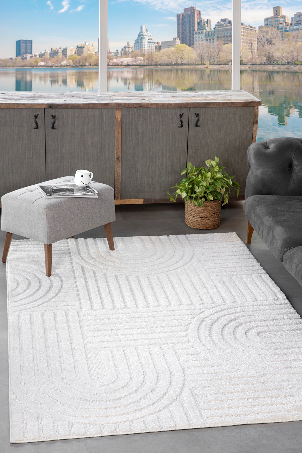 Aesthetic Neutral Sculpted Rug 17mm – Pinterest Inspired - Semi Circle, Modern Textured Area Rug