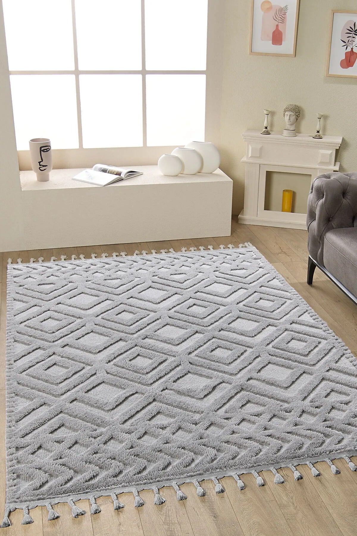 Grey Extra Soft Plush Area Rug – 30mm Thick Pile, 2500 gr/m² Premium Carpet