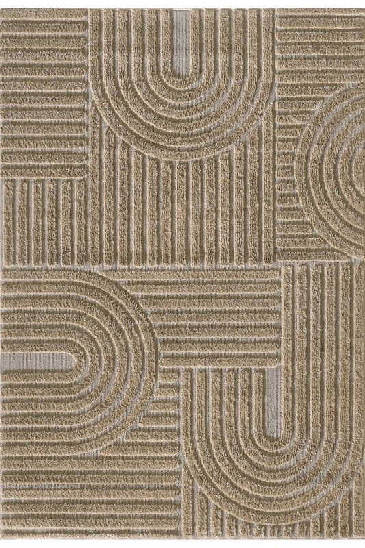 Aesthetic Neutral Sculpted Brown Rug 17mm – Pinterest Inspired - Semi Circle, Modern Textured Area Rug