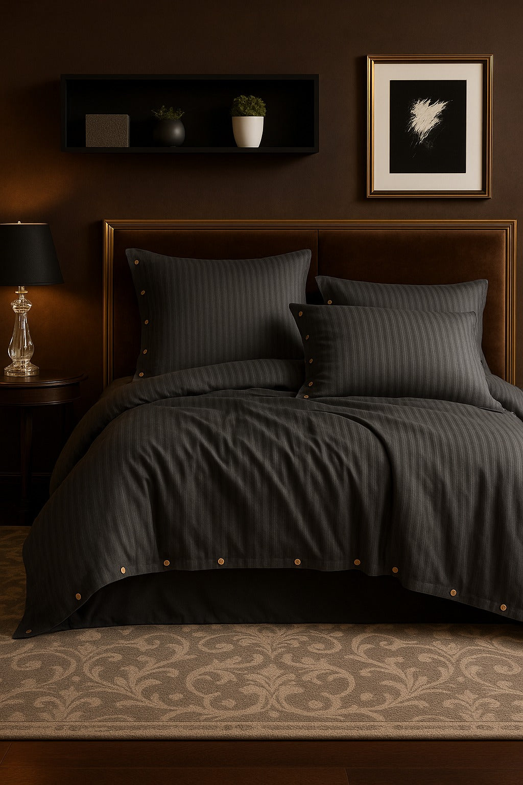 Como Nero – Luxuriöse Bettwäschegarnitur aus Satin mit Knopfdetails | Mila Home