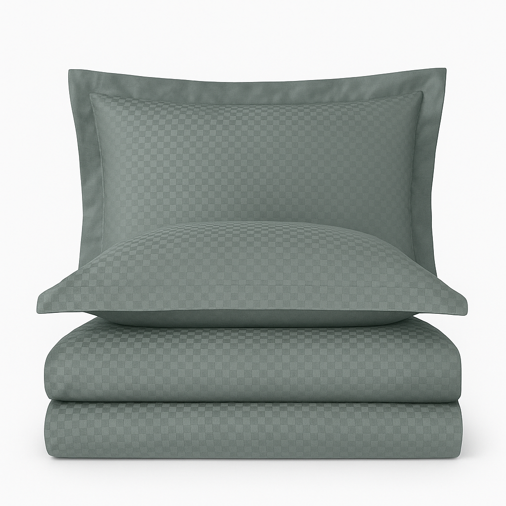 Bettwäsche-Set „Timeless Collection“ mit Karomuster – Salbeigrau | OEKO-TEX®-zertifiziert | 100 % Baumwolle, Ranforce – 144 TC