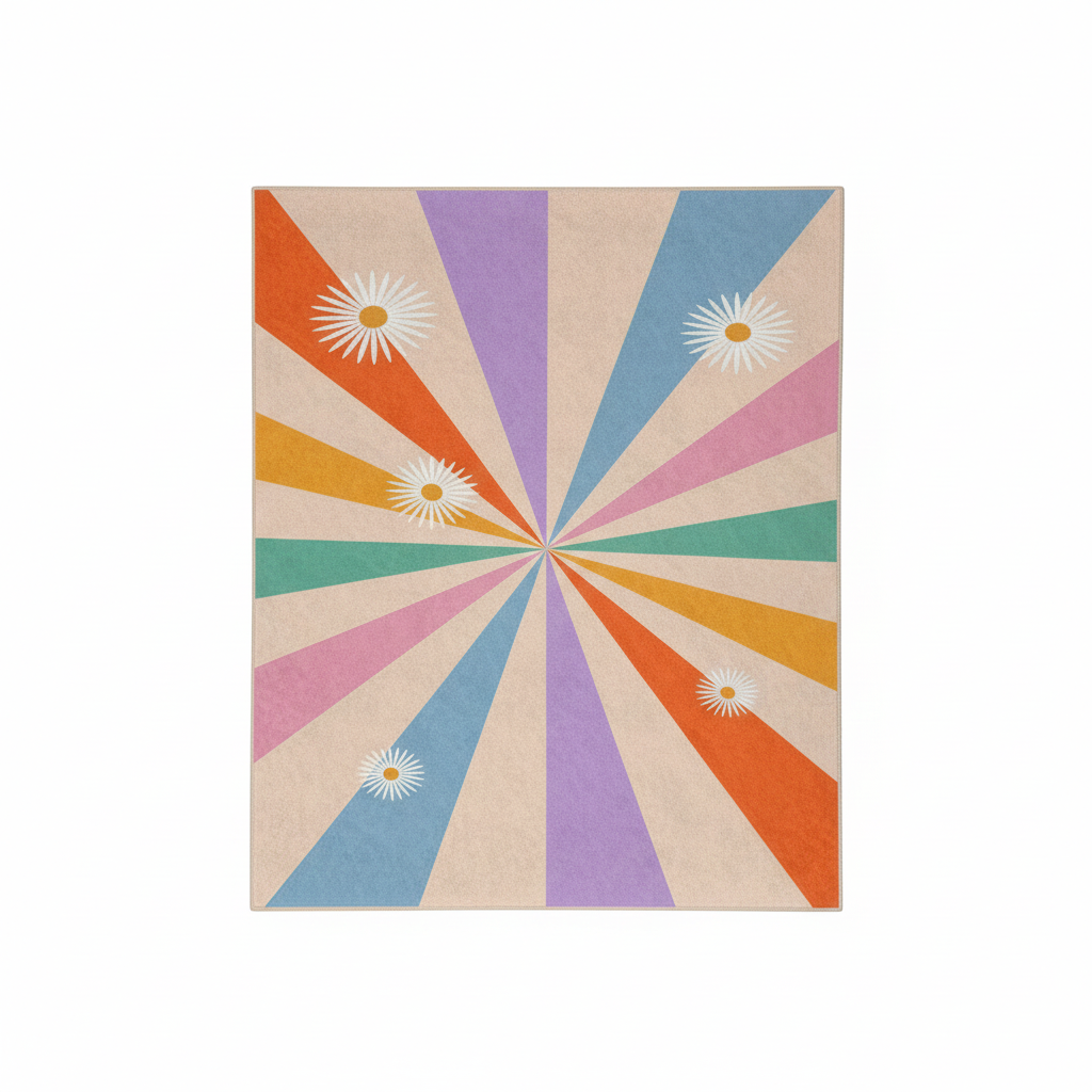 Bunter Kinderteppich mit Sonnenmuster, rechteckiger Spielzimmerteppich, Kinderzimmerteppich mit Blumenmuster, moderne Kinderzimmerdekoration