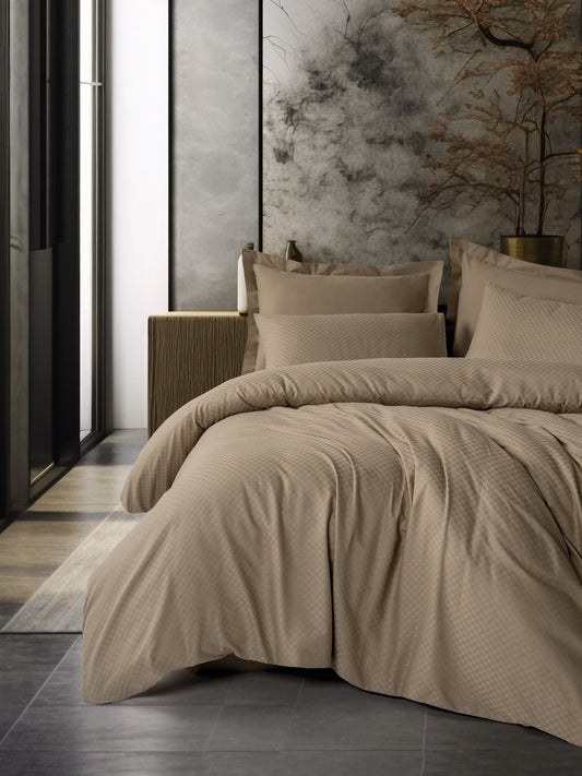 Bettwäsche-Set „Timeless Collection“ mit Karomuster – Weiches Terra-Taupe-Beige | OEKO-TEX®-zertifiziert | 100 % Baumwolle, Ranforce – 144 TC
