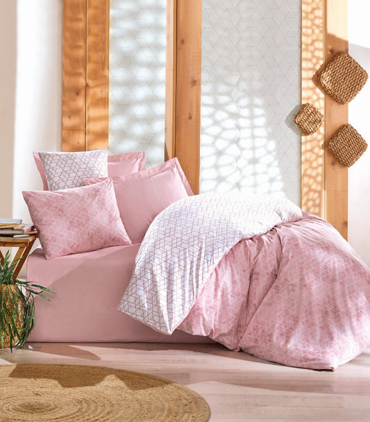 Minimal Collection Soft Geometry – Bettwäsche-Set in zartem Rosa | 100 % Baumwolle (Ranforce)