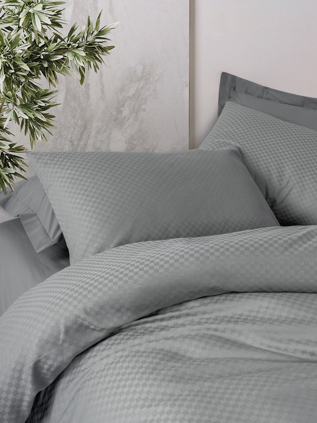 Bettwäsche-Set „Timeless Collection“ mit Karomuster – Salbeigrau | OEKO-TEX®-zertifiziert | 100 % Baumwolle, Ranforce – 144 TC