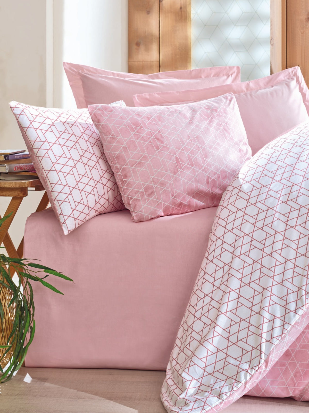 Minimal Collection Soft Geometry – Bettwäsche-Set in zartem Rosa | 100 % Baumwolle (Ranforce)