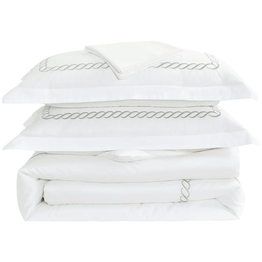 Hotel Collection – Eden Edition | Luxuriöse weiße Bettwäsche mit Seilstickerei – 300 Fäden pro Zoll Premium-Baumwolle – 6-teiliges zeitloses Bettbezug-Set
