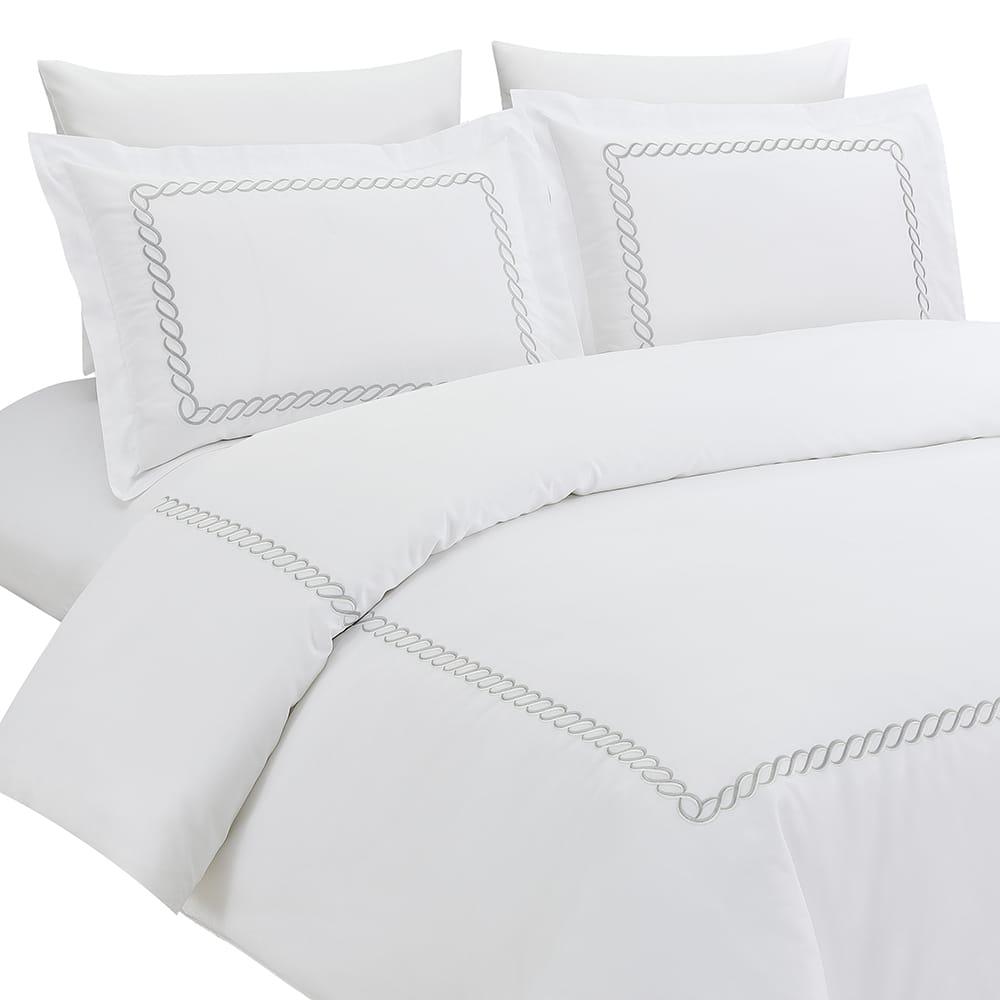 Hotel Collection – Eden Edition | Luxuriöse weiße Bettwäsche mit Seilstickerei – 300 Fäden pro Zoll Premium-Baumwolle – 6-teiliges zeitloses Bettbezug-Set