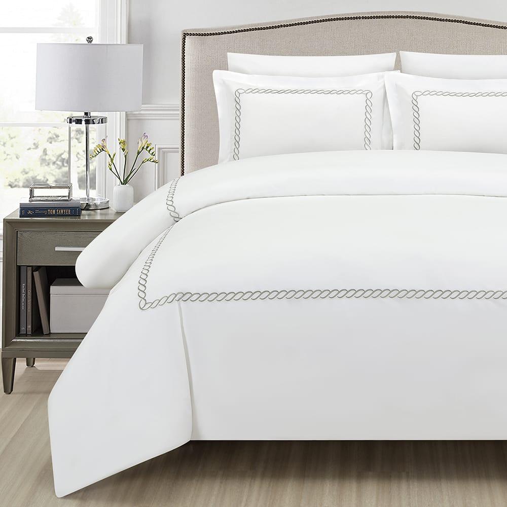 Hotel Collection – Eden Edition | Luxuriöse weiße Bettwäsche mit Seilstickerei – 300 Fäden pro Zoll Premium-Baumwolle – 6-teiliges zeitloses Bettbezug-Set