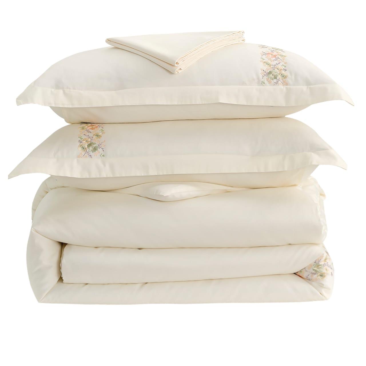 Hotel Collection – Bloom Edition | Luxuriöses cremeweißes Bettwäsche-Set mit pastellfarbener Blumenstickerei – 300 Fäden pro Zoll Premium-Baumwolle – 6-teiliges Bettbezug-Set