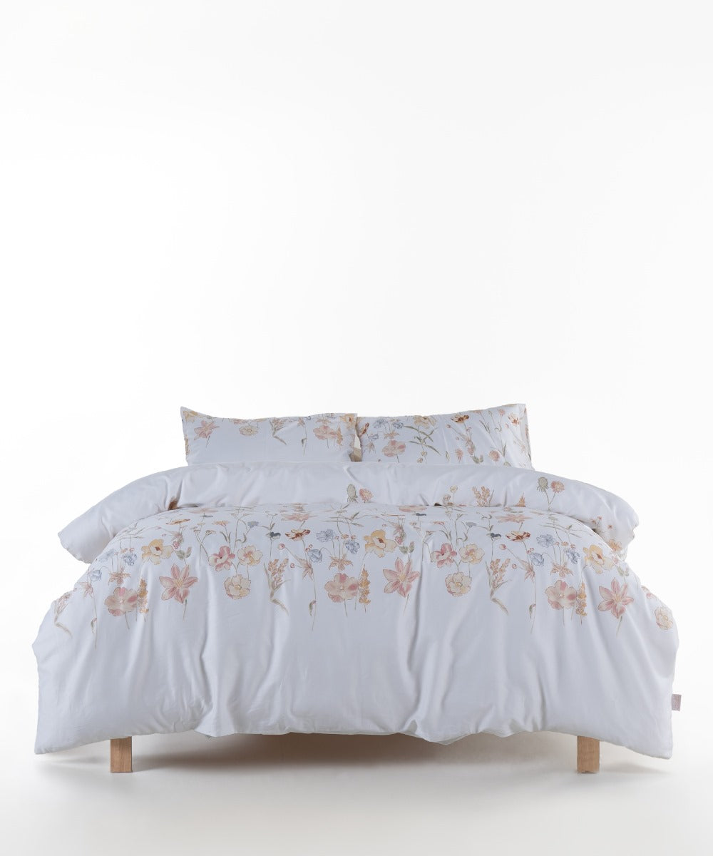Bettwäsche-Set „Elfenbeinfarbener Gartenblumen-Satin“ (210 TC) | OEKO-TEX®-zertifiziert