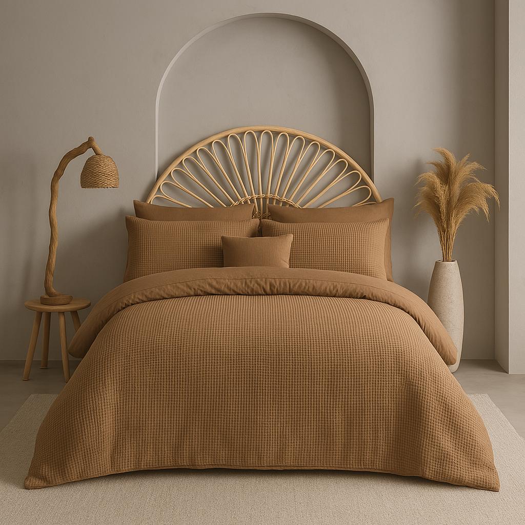Luxuriöse Waffelpiqué-Tagesdecke „Terra“ – 100 % Baumwolle, Serene Hues | Mila Home