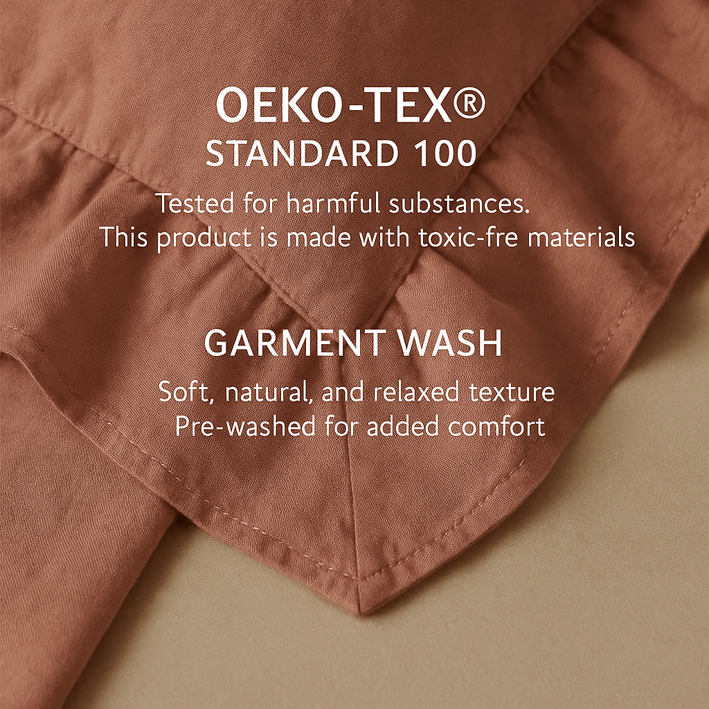 Bettwäsche-Set aus 100 % Baumwolle in der Kollektion „Dusty Rose Soft Garment Washed“ mit weichen Rüschen | OEKO-TEX®-zertifiziert, Knitteroptik