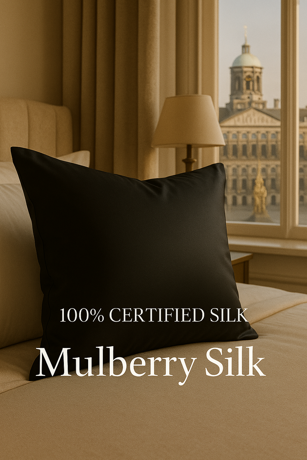 Schwarzer Kissenbezug aus 100 % Maulbeerseide – 60 x 70 cm | Hypoallergen &amp; OEKO-TEX®-zertifizierter Luxus