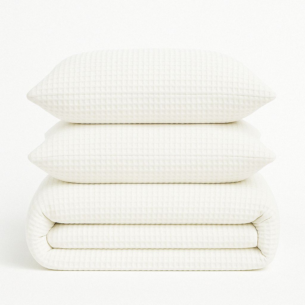 Luxuriöse Waffelpiqué-Tagesdecke „Bianco“ – 100 % Baumwolle, sanfte Farbtöne | Mila Home 