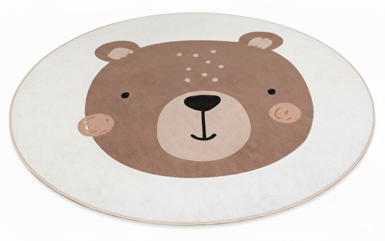 Runder Kinderteppich mit niedlichem Bärenmotiv, bezaubernde Spielmatte mit Bärenmotiv, runder Kinderzimmerteppich, weiche Kinderzimmerdekoration, Teppich mit Tiermotiv, Spielzimmeraccessoire