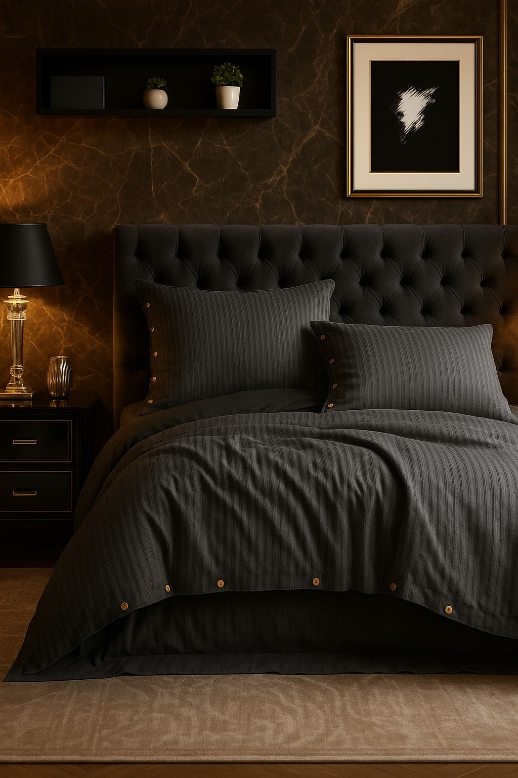 Como Nero – Luxuriöse Bettwäschegarnitur aus Satin mit Knopfdetails | Mila Home