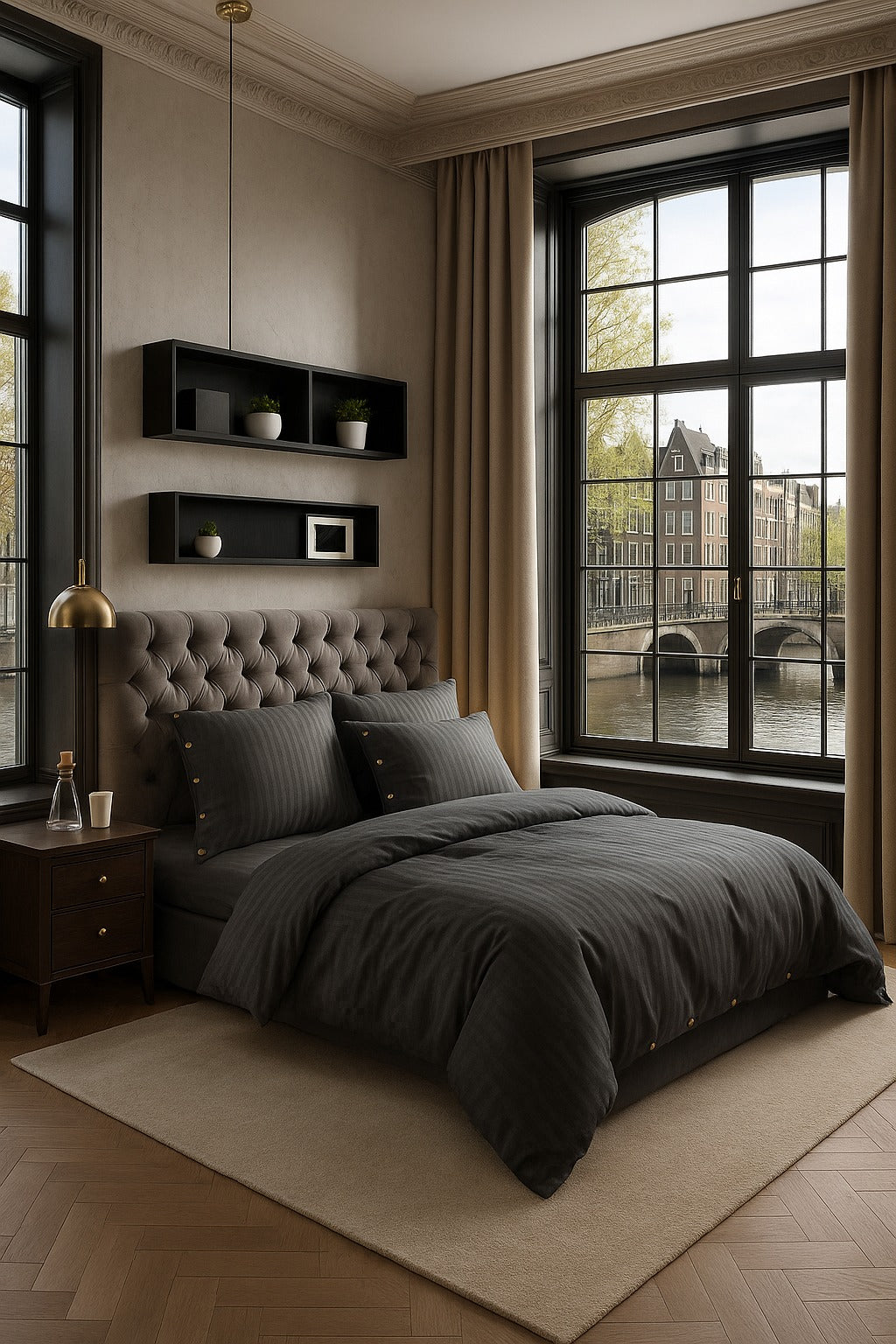 Como Nero – Luxuriöse Bettwäschegarnitur aus Satin mit Knopfdetails | Mila Home