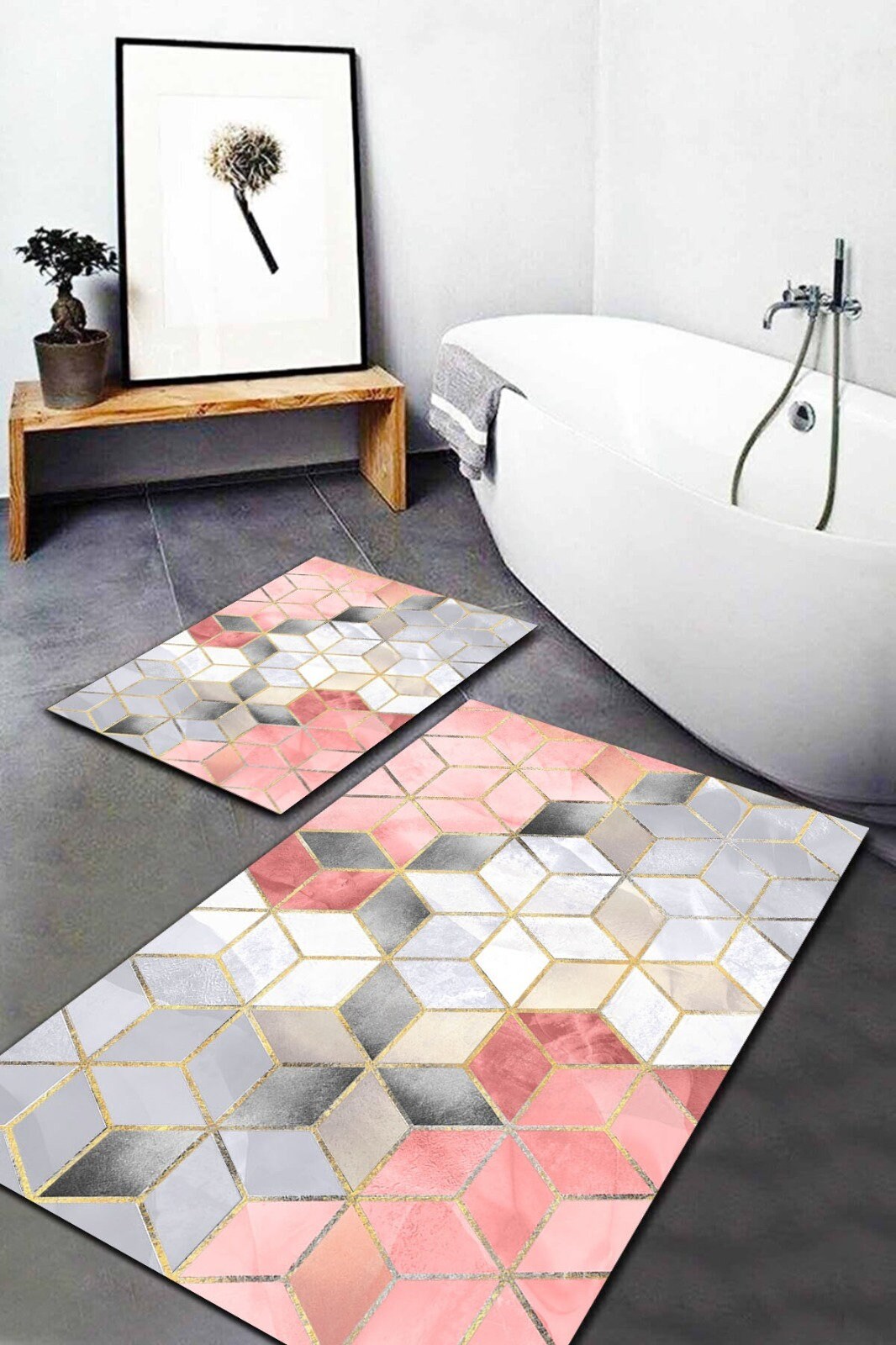 Luxuriöses 2er-Set moderne Badematten in Optik | Rutschfeste Badematte | Stilvolle, rutschfeste Duschmatte | Rutschfeste Badteppiche | Dekorativer Badteppich | Fußmatte