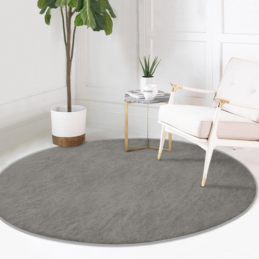 Runder, grauer Teppich, minimalistisches abstraktes Design, rutschfeste Unterseite, geradliniges Muster – Wohnzimmer, Schlafzimmer, Teppich für Haus und Garten