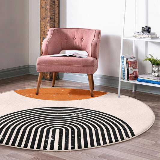Runder, weicher Teppich in sanften Farben, minimalistisches abstraktes Design, rutschfeste Unterseite, geometrisches Muster – Wohnzimmer, Schlafzimmer, Teppich für Haus und Garten