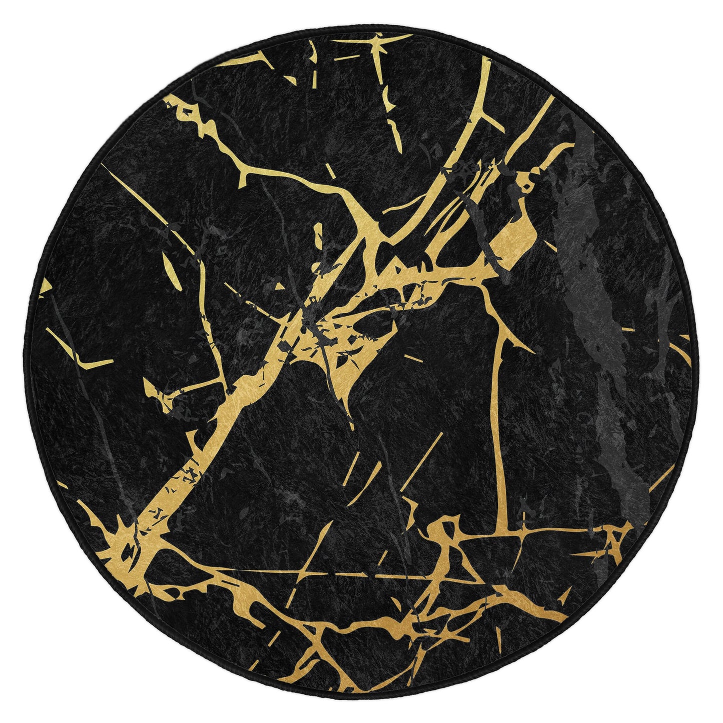 Round black marble design with gold veining pattern decorative textured surface