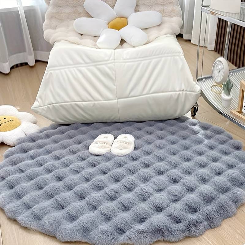 Moderner runder Luxus-Plüschteppich – Flauschiger Fleece-Teppich – Eleganter, weicher Teppich aus Kaninchenfellimitat für alle Räume | Bestseller | Waschbar