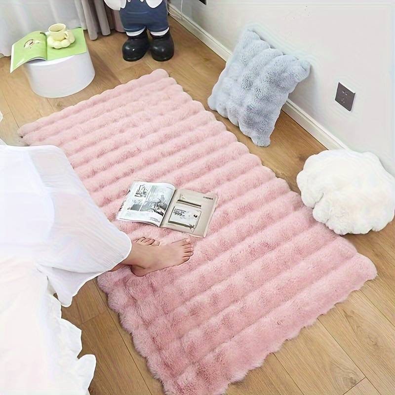 Luxuriöser, weicher Plüschteppich in Zuckerrosa – Bubble-Fleece-Teppich – Elegantes Kunstfell aus Kaninchenfell, weichster Teppich für alle Räume | Waschbarer Bestseller
