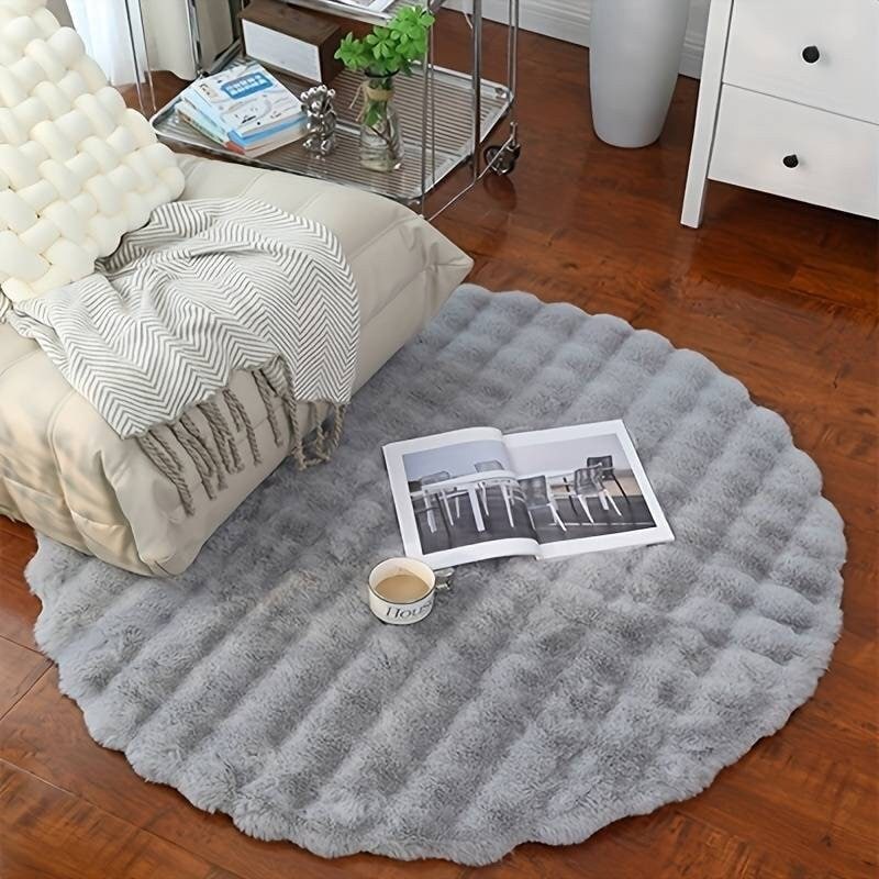 Moderner runder Luxus-Plüschteppich – Flauschiger Fleece-Teppich – Eleganter, weicher Teppich aus Kaninchenfellimitat für alle Räume | Bestseller | Waschbar