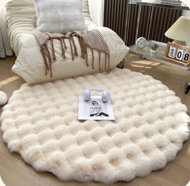 Runder Luxus-Plüschteppich „Cloud“ – Flauschiger Fleece-Teppich – Eleganter, weicher Teppich aus Kaninchenfellimitat für alle Räume | Bestseller | Waschbar
