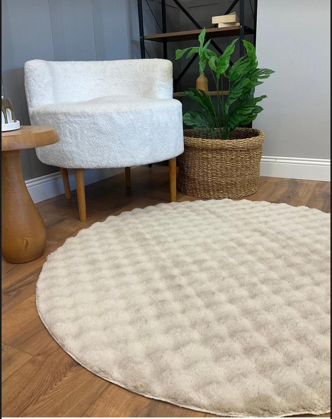 Runder Luxus-Plüschteppich „Cloud“ – Flauschiger Fleece-Teppich – Eleganter, weicher Teppich aus Kaninchenfellimitat für alle Räume | Bestseller | Waschbar