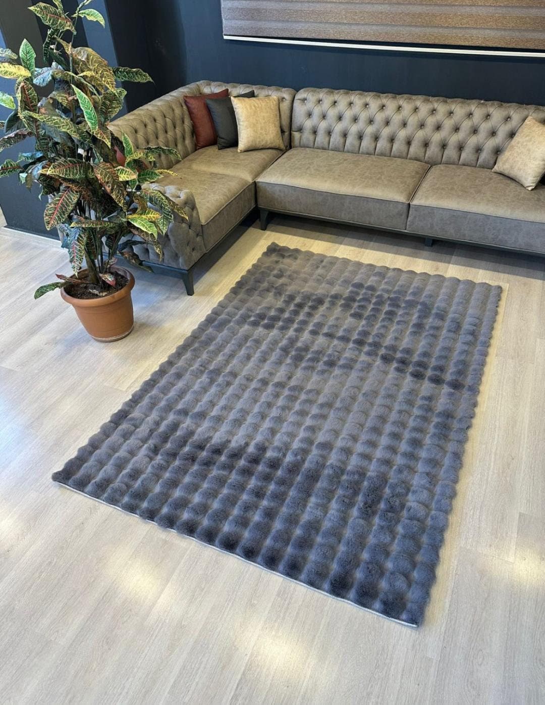 Grauer, luxuriöser Plüschteppich – Bubble-Fleece-Teppich – Elegantes Kaninchenfell-Design, weichster Teppich für alle Räume | Bestseller | Waschbar