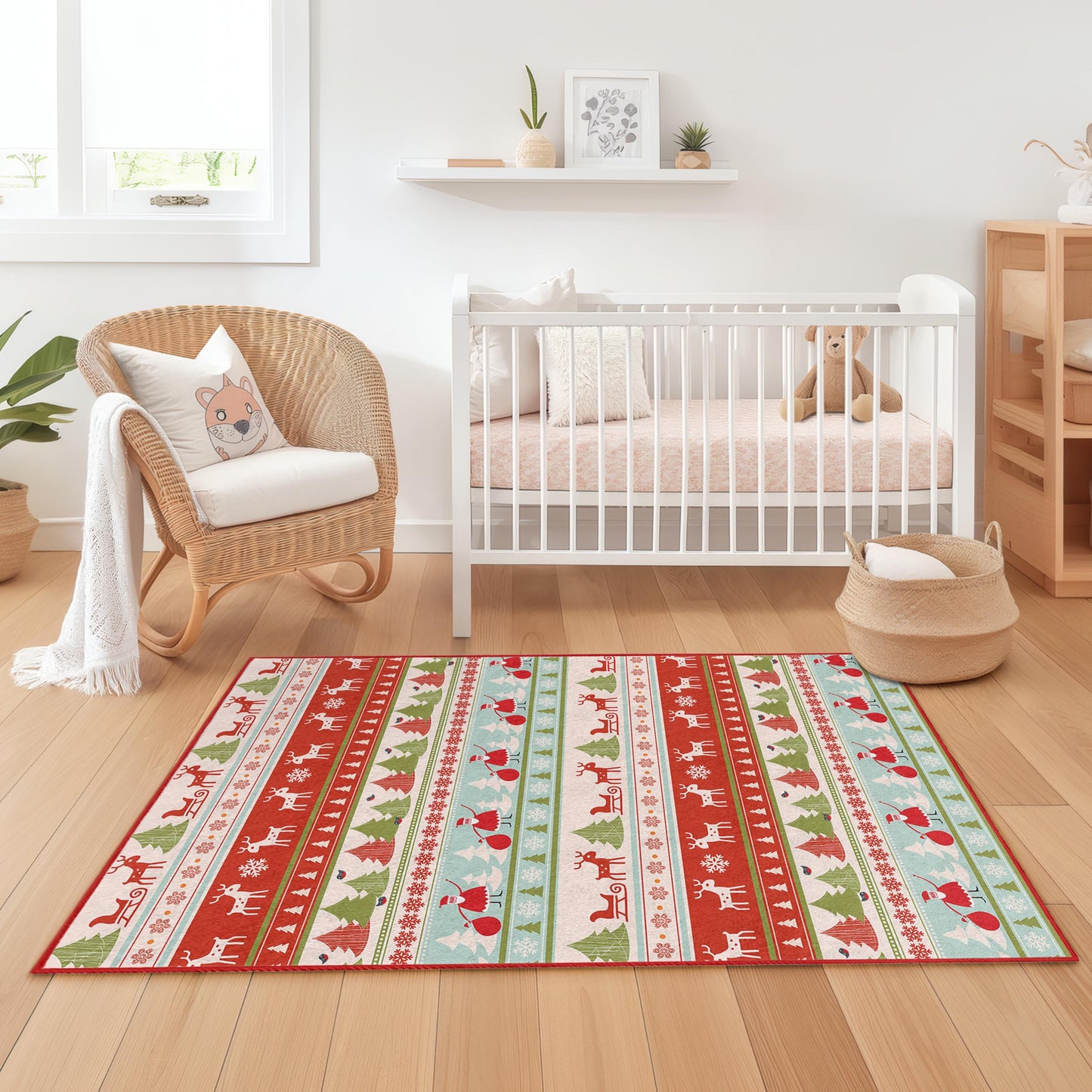 Festlicher Weihnachtsteppich für Kinder, rechteckige Weihnachtsspielmatte, Weihnachtsmann-Rentier-Teppich, Kinderzimmerdeko, Weihnachtsbaumteppich