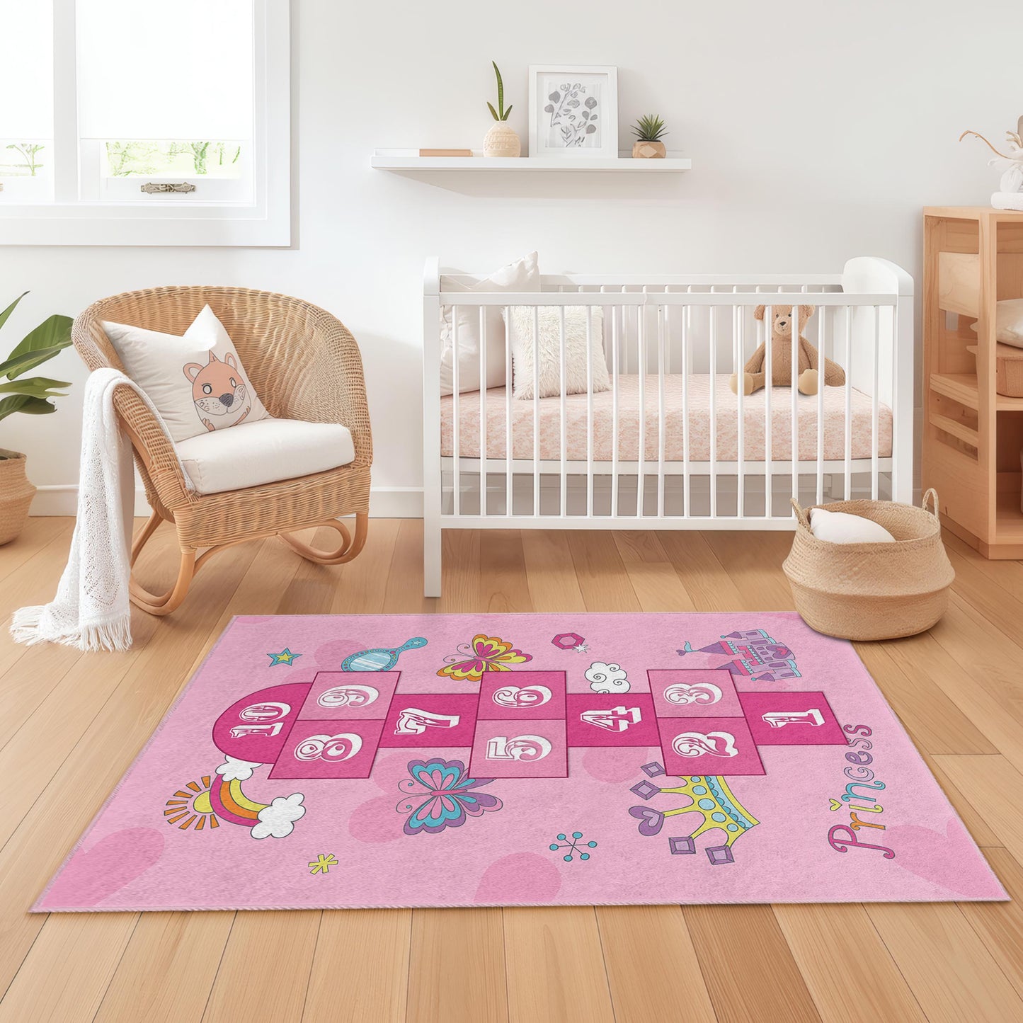 Prinzessinnen-Hüpfspielteppich fürs Kinderzimmer, rechteckiger Kinderteppich, weiche Spielmatte, Kinderzimmerdekoration, lustiges Schmetterlingsdesign