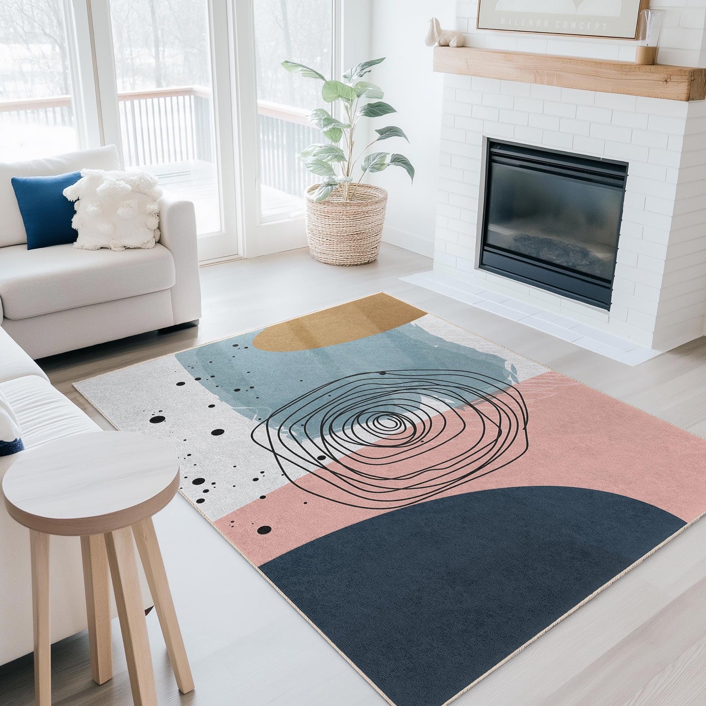 Einzigartiges geometrisches Design | Moderner abstrakter rechteckiger Teppich | Stilvoller Wohnzimmerteppich | Weiche, rutschfeste Baumwollmatte