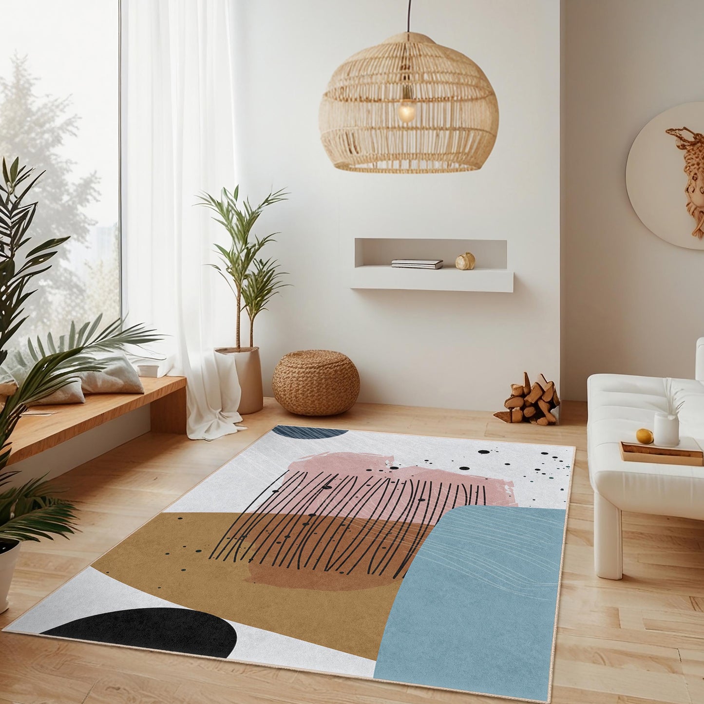 Trendiges Design für jeden Raum | Rechteckiger Wohnzimmerteppich mit abstraktem geometrischem Muster | Moderner, weicher Teppich | Stilvolle Wohndekoration