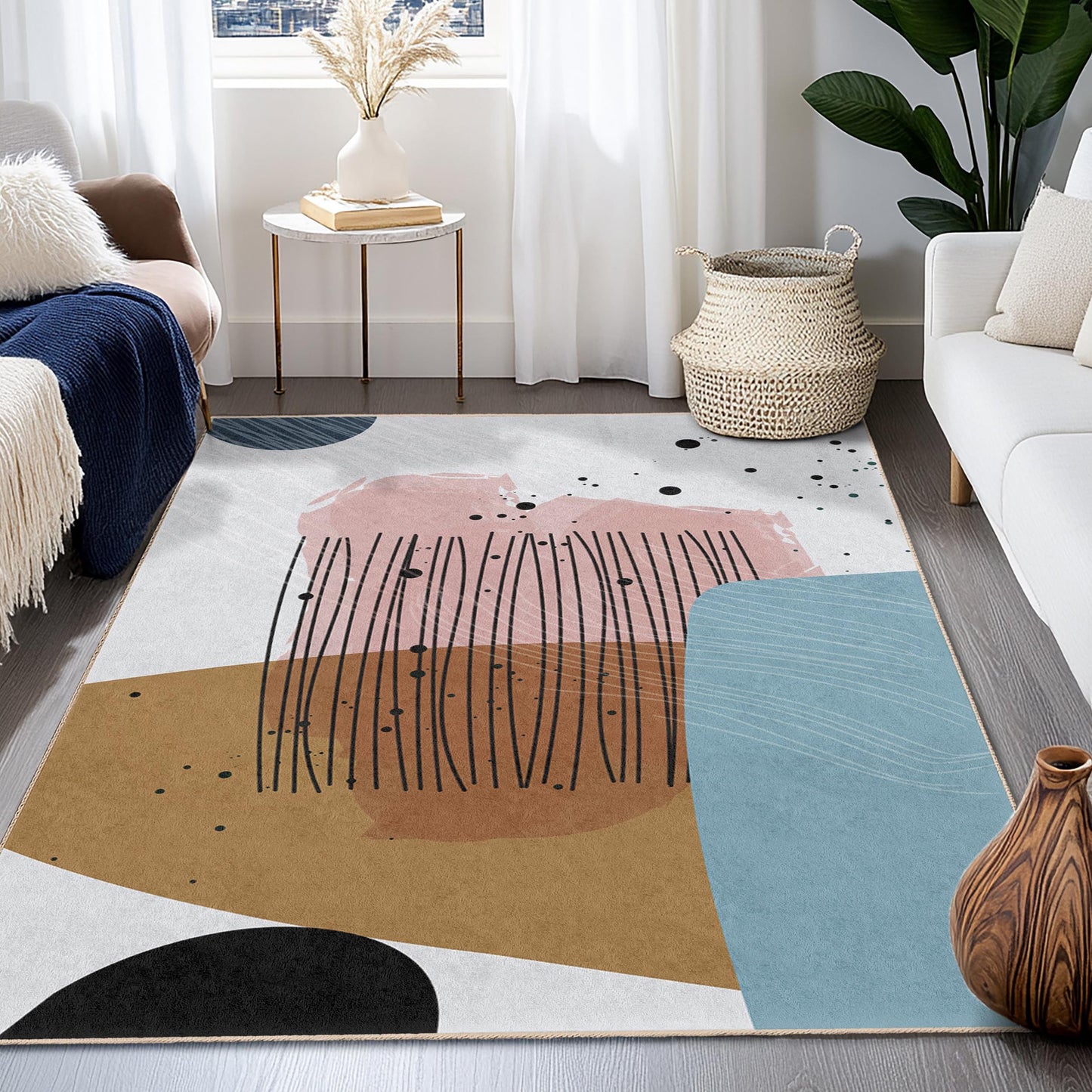 Trendiges Design für jeden Raum | Rechteckiger Wohnzimmerteppich mit abstraktem geometrischem Muster | Moderner, weicher Teppich | Stilvolle Wohndekoration