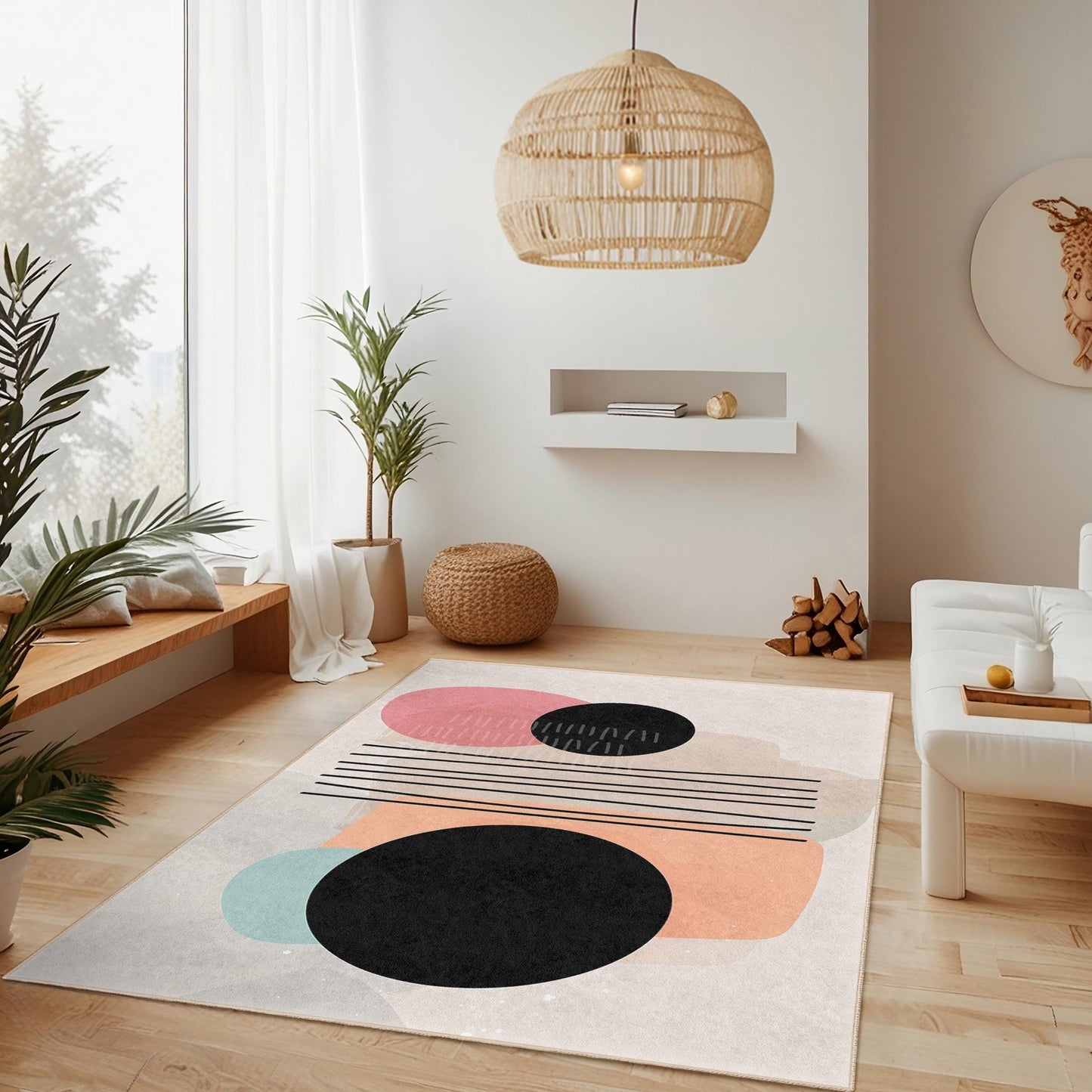 Stilvolle Wohnaccessoires | Rechteckiger Teppich mit abstraktem geometrischem Muster | Moderner Wohnzimmerteppich | Trendige Fußmatte