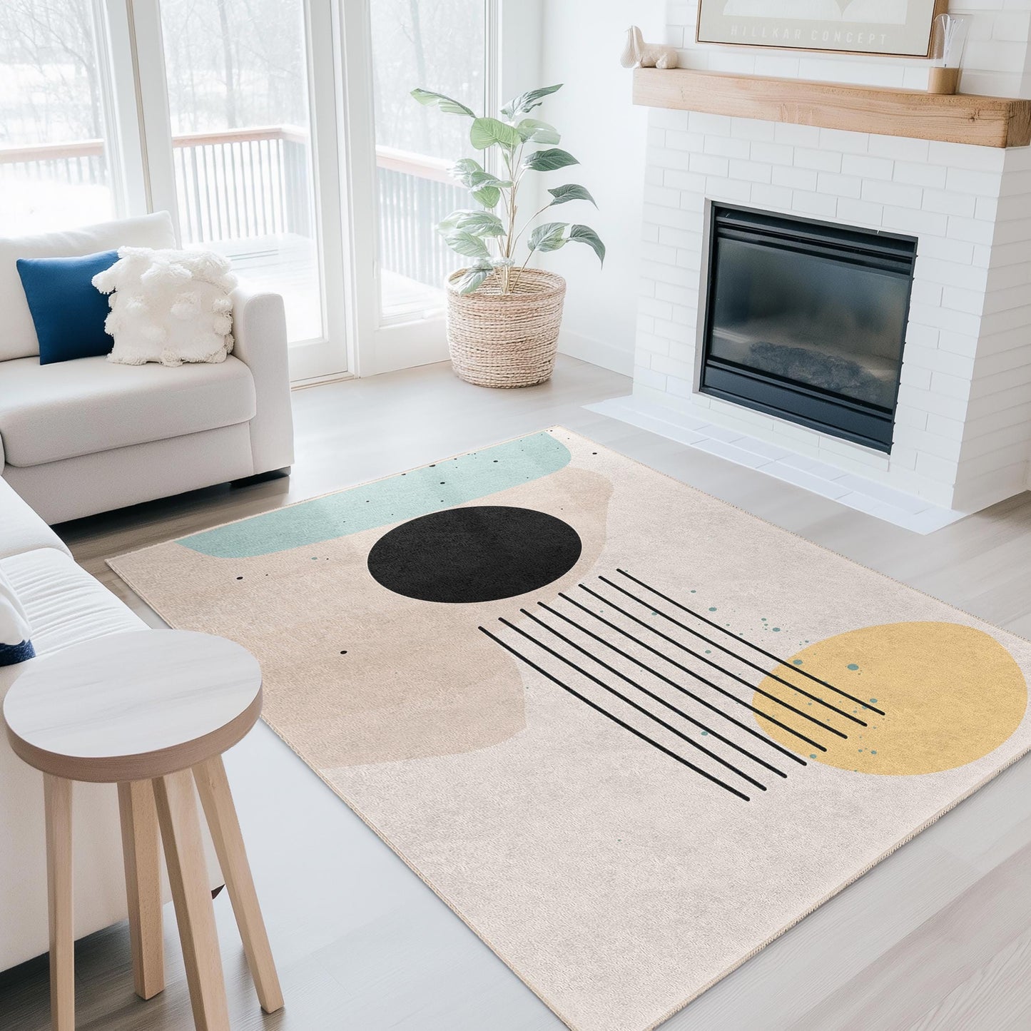 Abstrakter geometrischer rechteckiger Teppich | Moderne Wohnzimmergestaltung | Pflegeleichter, stilvoller Teppich | Zeitgenössisches Wohnaccessoire