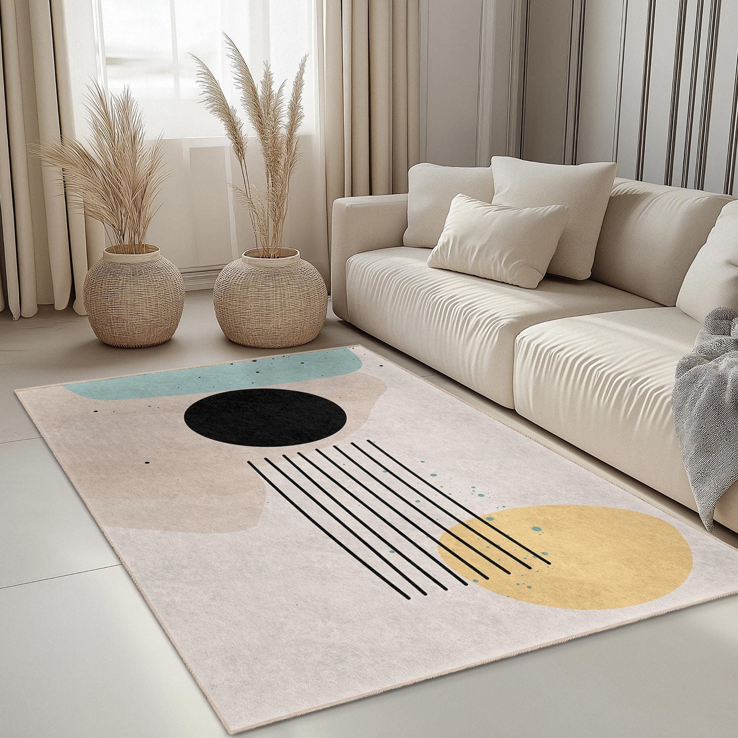 Abstrakter geometrischer rechteckiger Teppich | Moderne Wohnzimmergestaltung | Pflegeleichter, stilvoller Teppich | Zeitgenössisches Wohnaccessoire