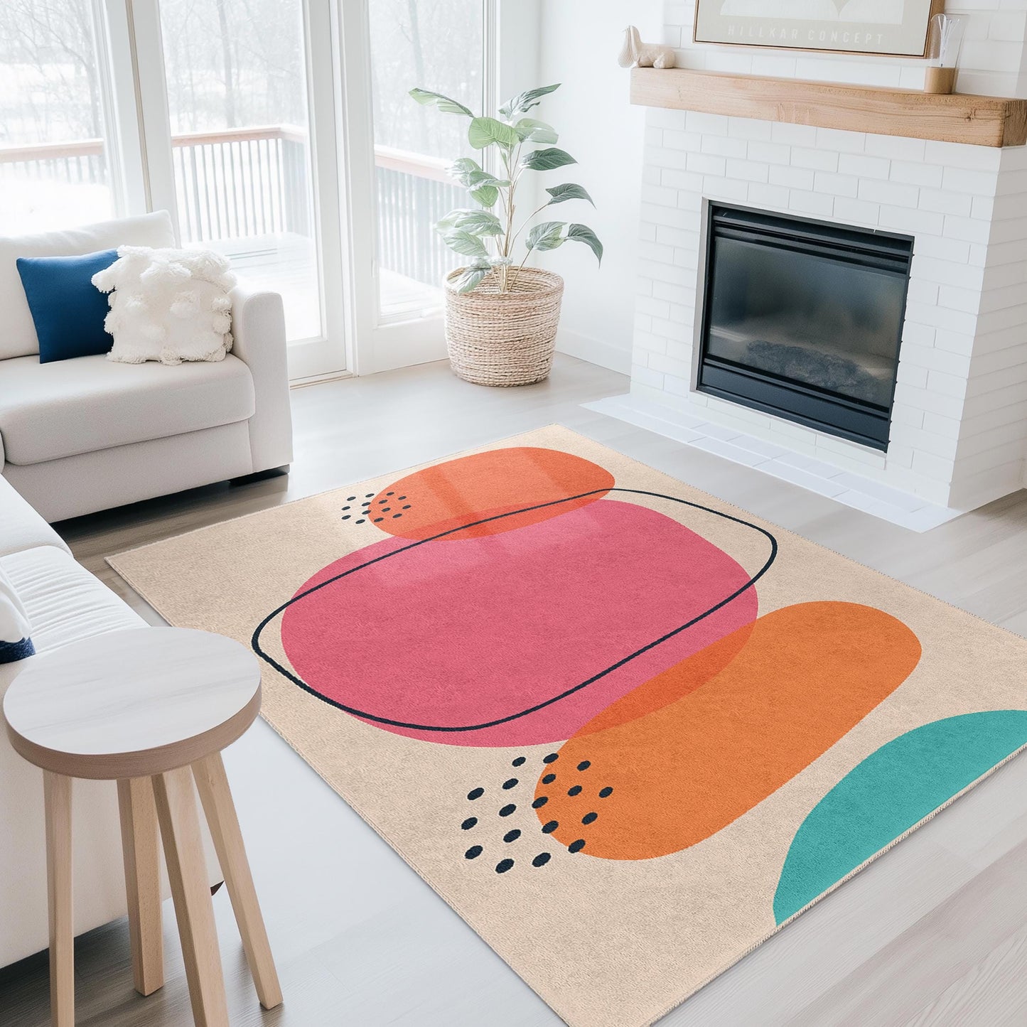 Abstrakter geometrischer Rechteckteppich | Moderner Wohnzimmerteppich | Pflegeleichte, weiche Matte | Stilvolle Wohnaccessoires