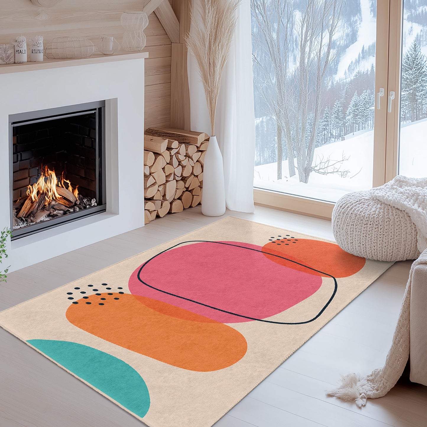 Abstrakter geometrischer Rechteckteppich | Moderner Wohnzimmerteppich | Pflegeleichte, weiche Matte | Stilvolle Wohnaccessoires