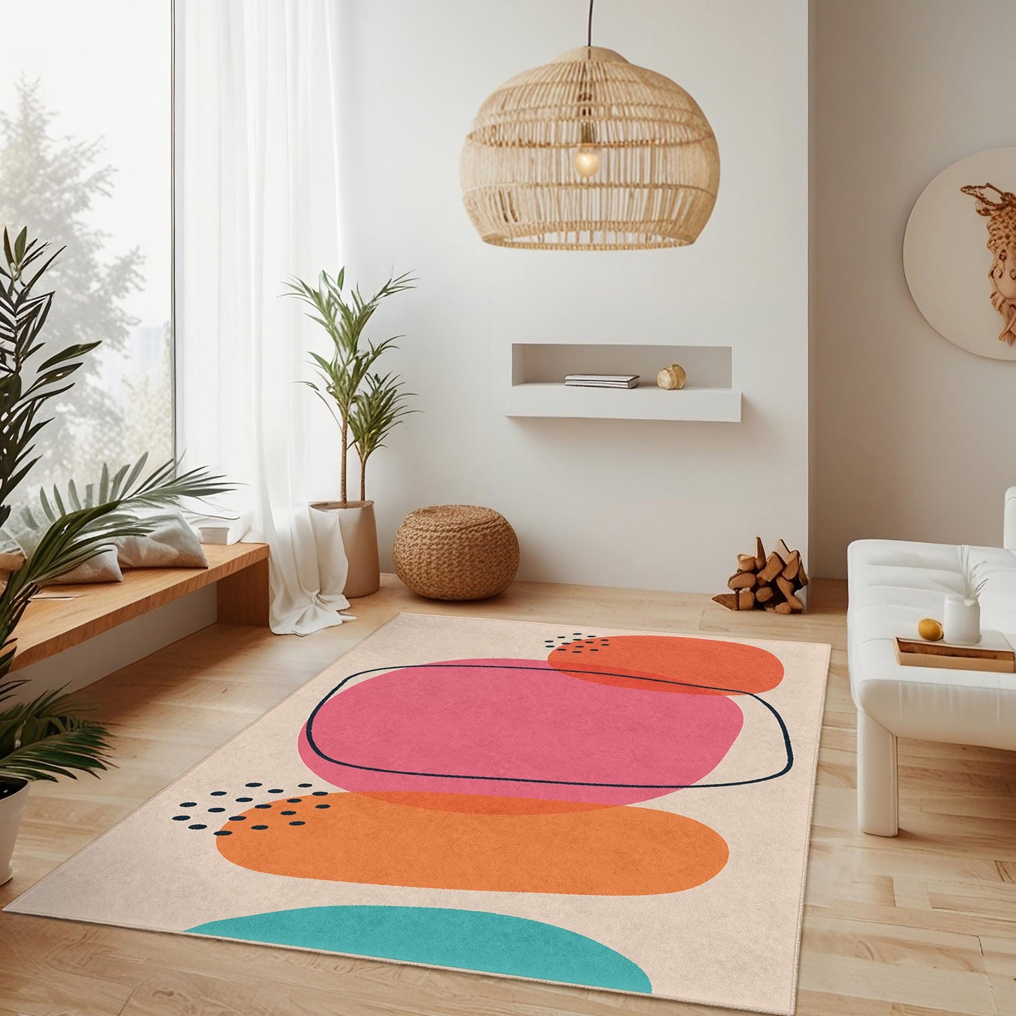 Abstrakter geometrischer Rechteckteppich | Moderner Wohnzimmerteppich | Pflegeleichte, weiche Matte | Stilvolle Wohnaccessoires
