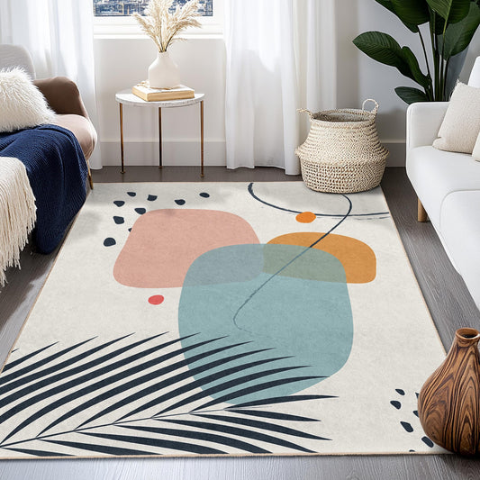 Modern Living Room Carpet | Abstract Geometric Design Rectangular Area Rug | Washable Home Dcor | Stylish Contemporary Rug