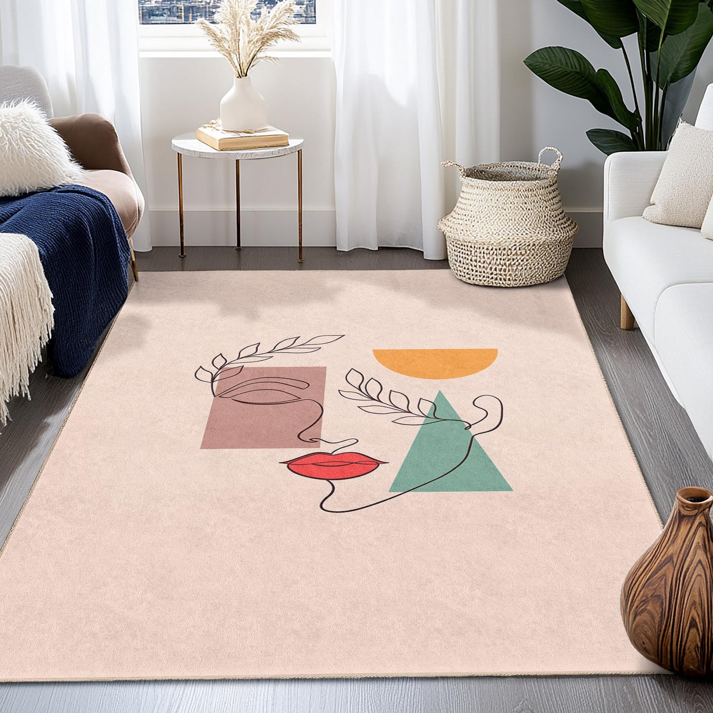 Rechteckiger Teppich mit geometrischem Muster | Moderner Wohnzimmerteppich | Stilvolle Wohnaccessoires | Teppich mit einzigartigem geometrischem Design