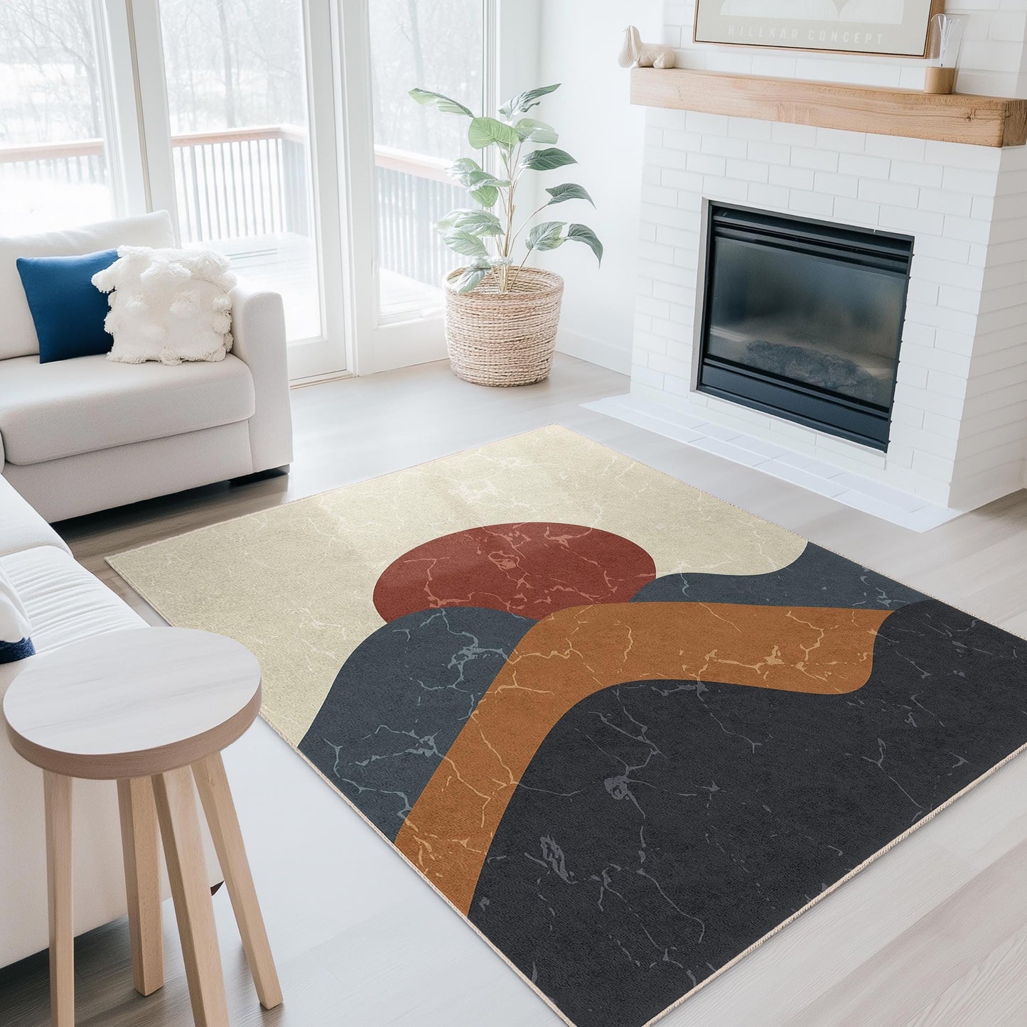 Rechteckiger Teppich mit abstraktem Bergmotiv | Moderner Wohnteppich | Dekorativer Teppich fürs Wohnzimmer | Stilvoller Bodenbelag