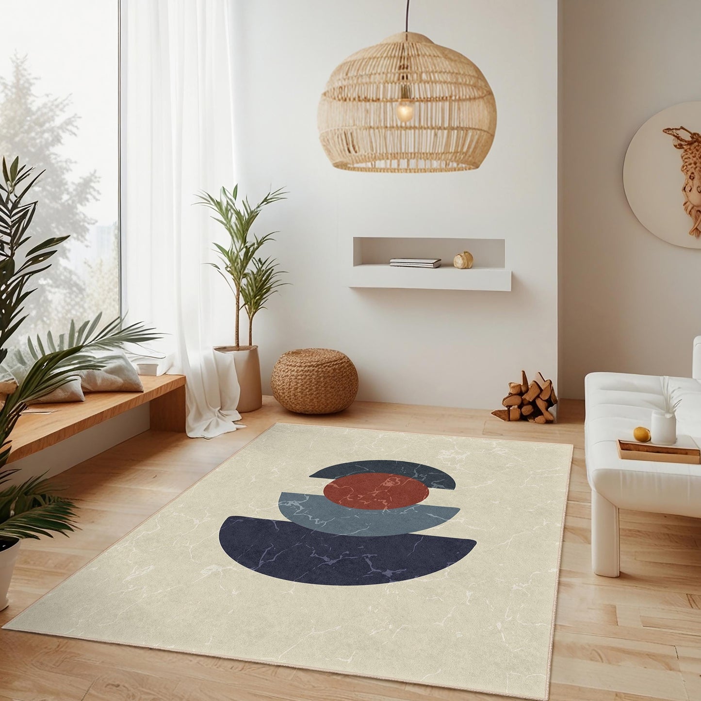 Stilvoller rechteckiger Wohnzimmerteppich | Geometrisch-abstrakter Dekorteppich | Moderner Wohnteppich | Trendiges geometrisches Design