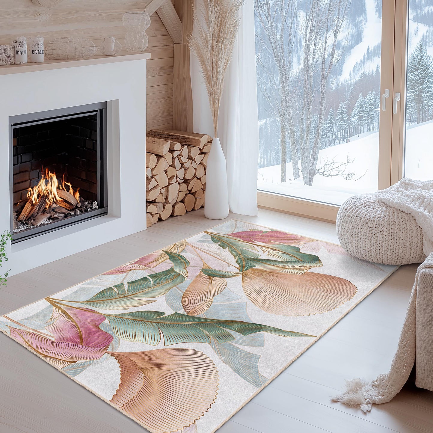 Eleganter rechteckiger Teppich mit Blumenmuster | Weicher Baumwollteppich fürs Wohnzimmer | Stilvolle Wohndekoration | Luxuriöse Fußmatte für den Innenbereich